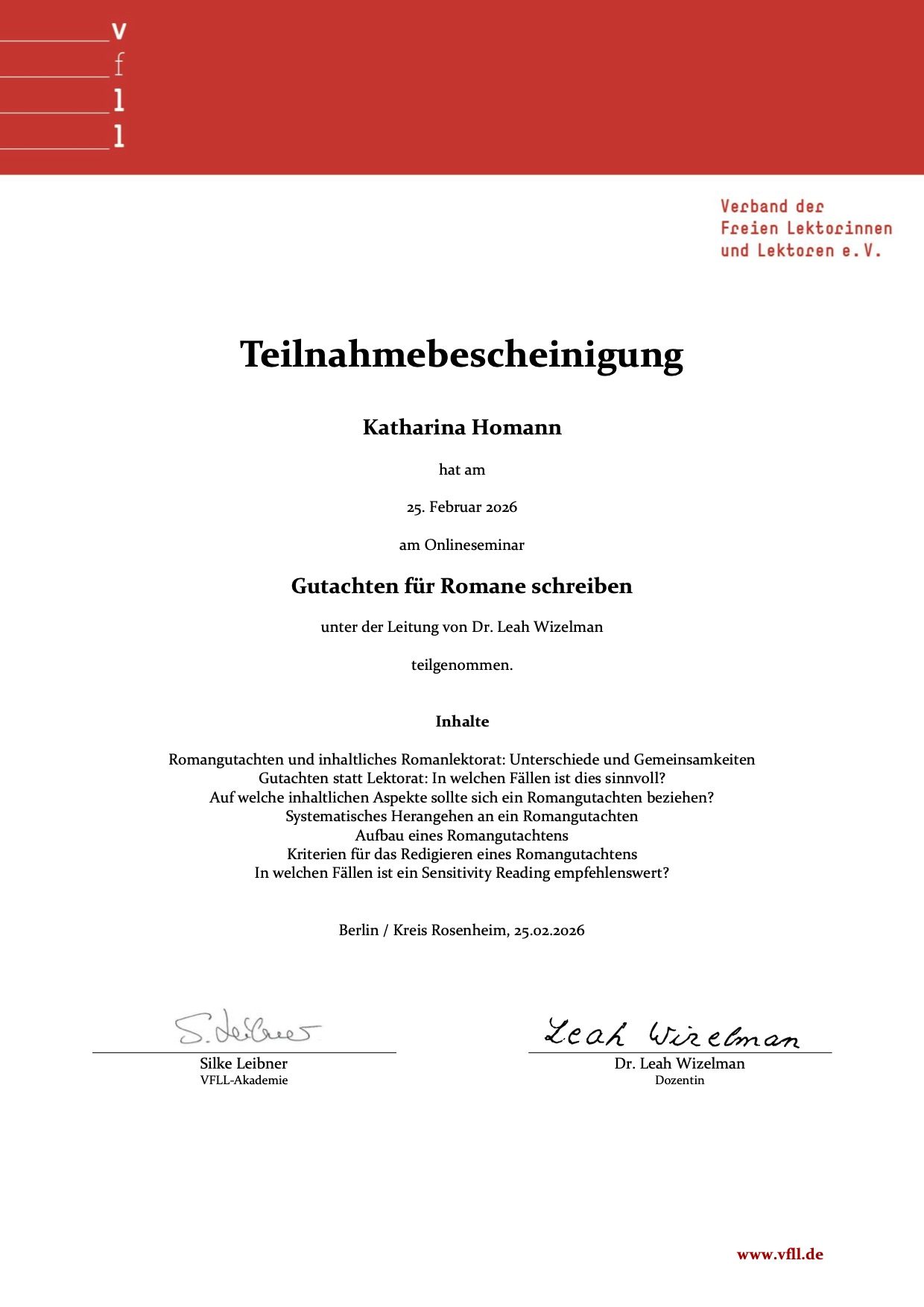 Zertifikat Korrekturlesen